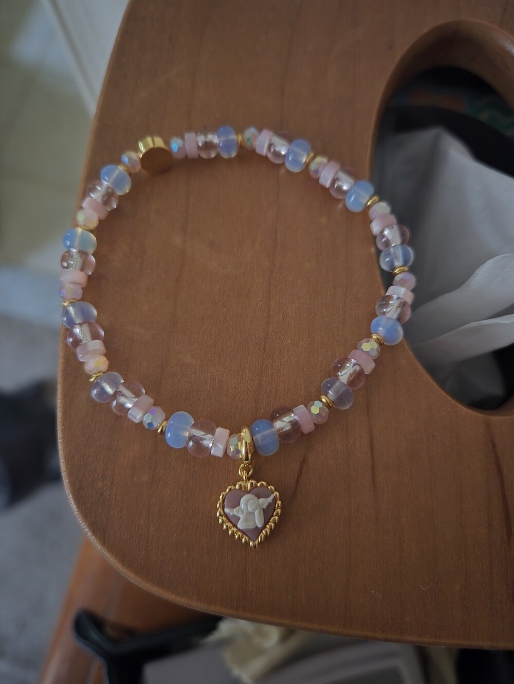 Little Words Project Pink & Blue Beaded Cherub Charm Bracelet